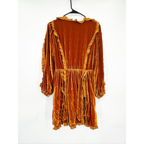 Ulla Johnson Erika Puff-Sleeve Velvet Mini Dress in Sandstone 4 - Picture 3 of 5